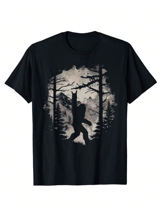 shomerat Other - Rock On Bigfoot Sasquatch Loves Rock And Roll Mountain Trees Tshirt
